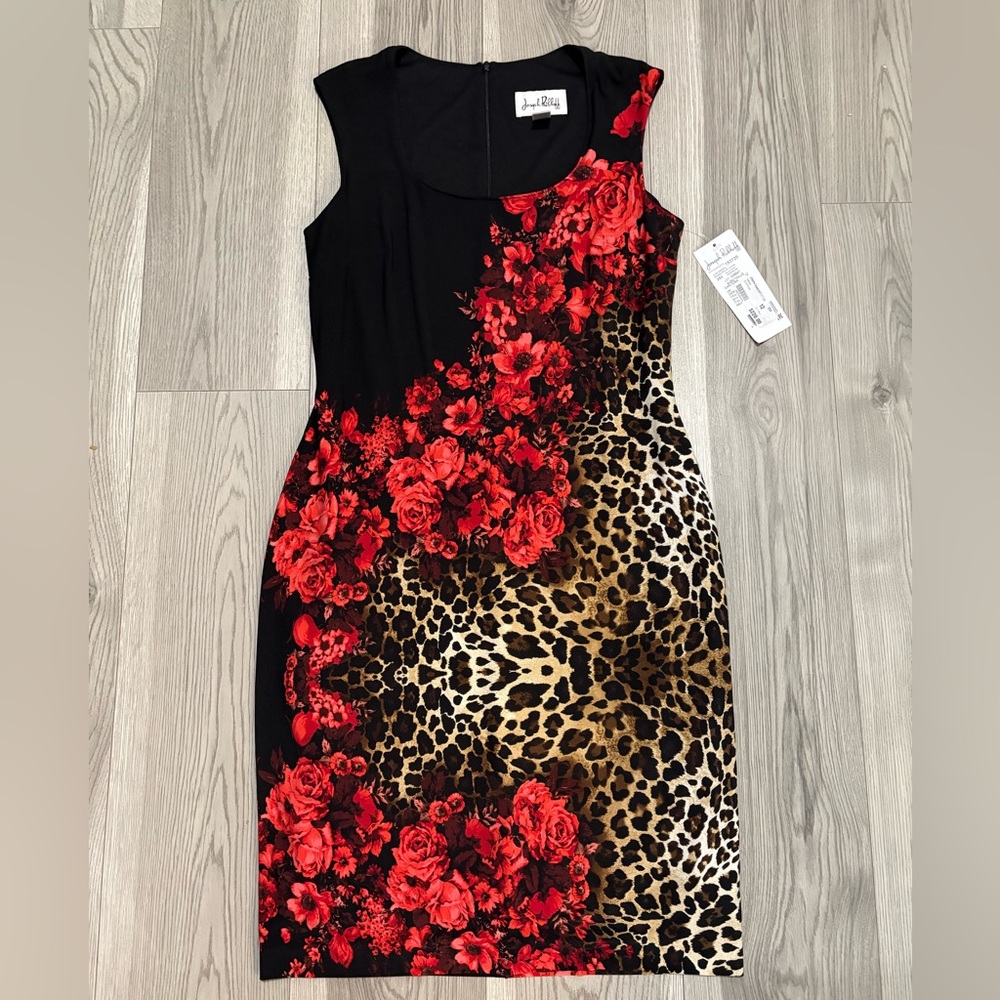 Joseph Ribkoff Floral Leopard Print Dress NWT Size 12